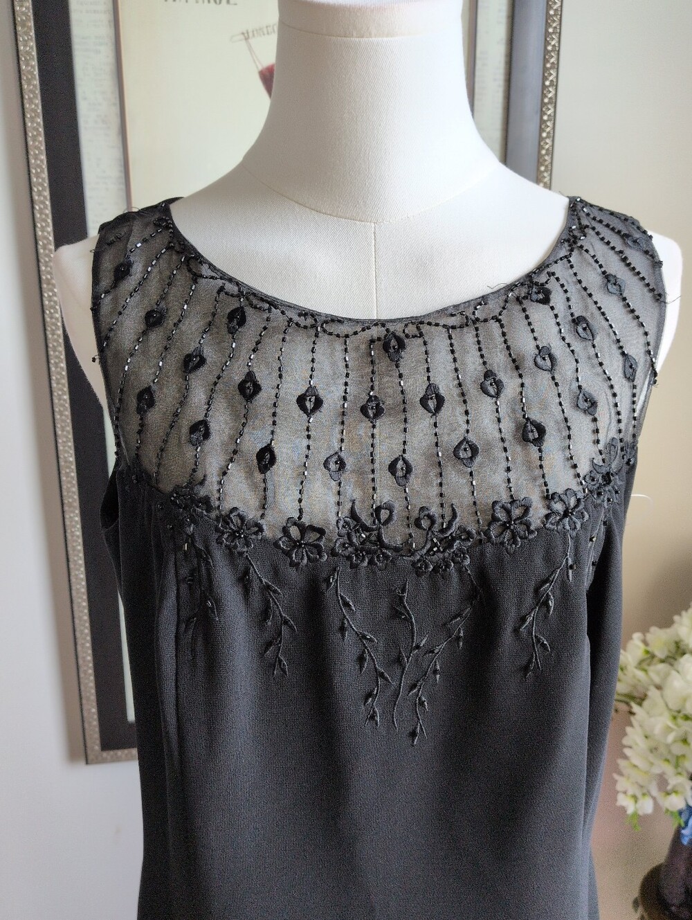 Karen Miller Elegant Black Beaded Evening Dress Size 10 - Picture 3 of 11